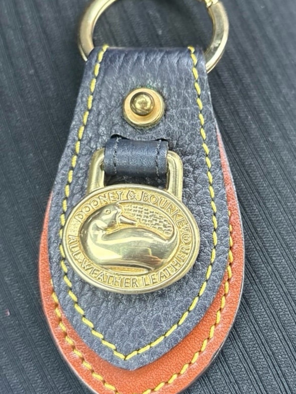 Dooney & Bourke Leather Key Fob - Navy & Tan with Gold Hardware Vintage